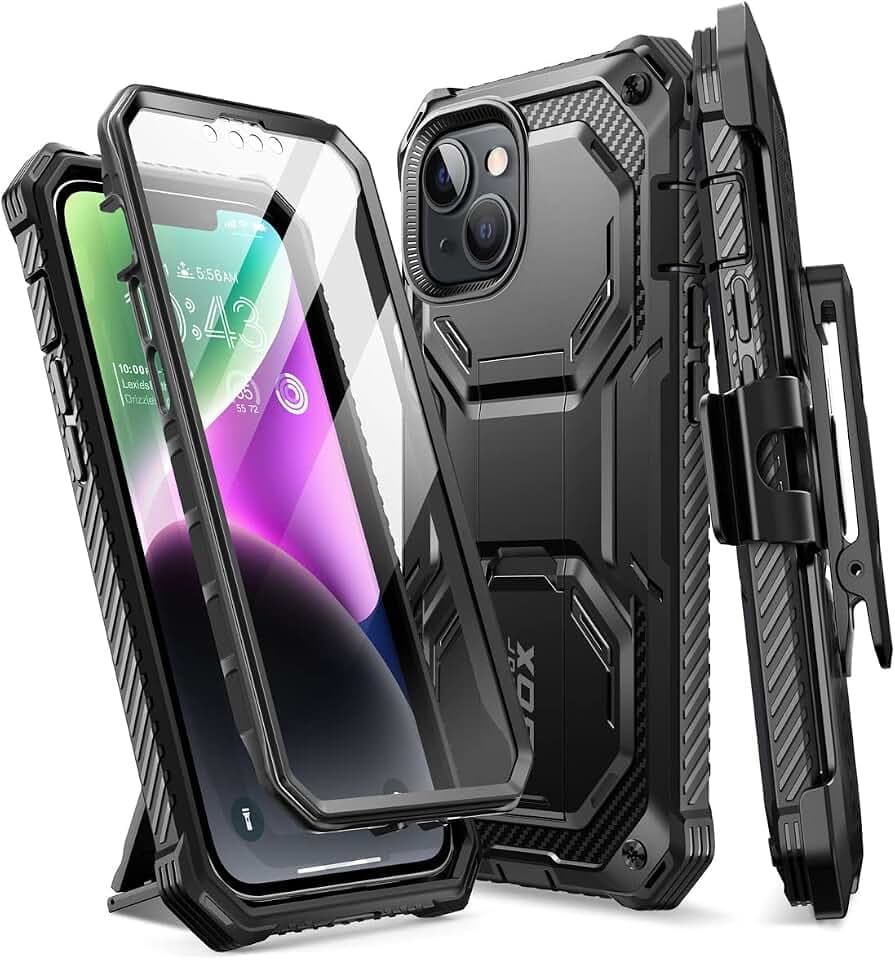 i-Blason Armorbox Series Designed for iPhone 14 Case 6.1" (2022)/iPhone 13 Case 6.1" (2021), Full-Body Rugged Holster Bumper Case with Built-in Screen Protector & Kickstand (Black)