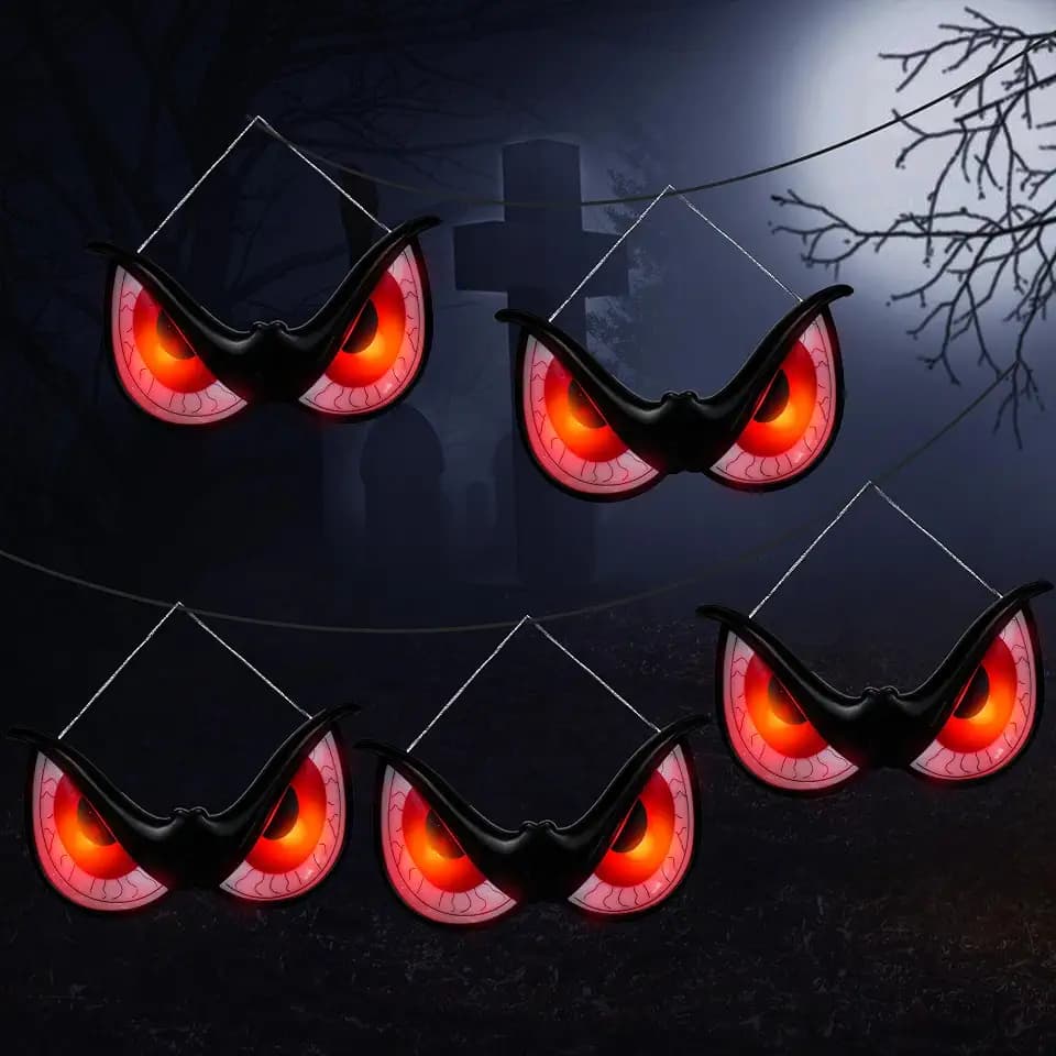 WBao Halloween Decorations Outdoor Flashing Spooky Halloween Eyes Lights, Realistic Glowing Eyes with 3 Light Modes & Timer, Waterproof Battery Operated Eyes for Windows, Trees, Graveyard Decor, 5Pack