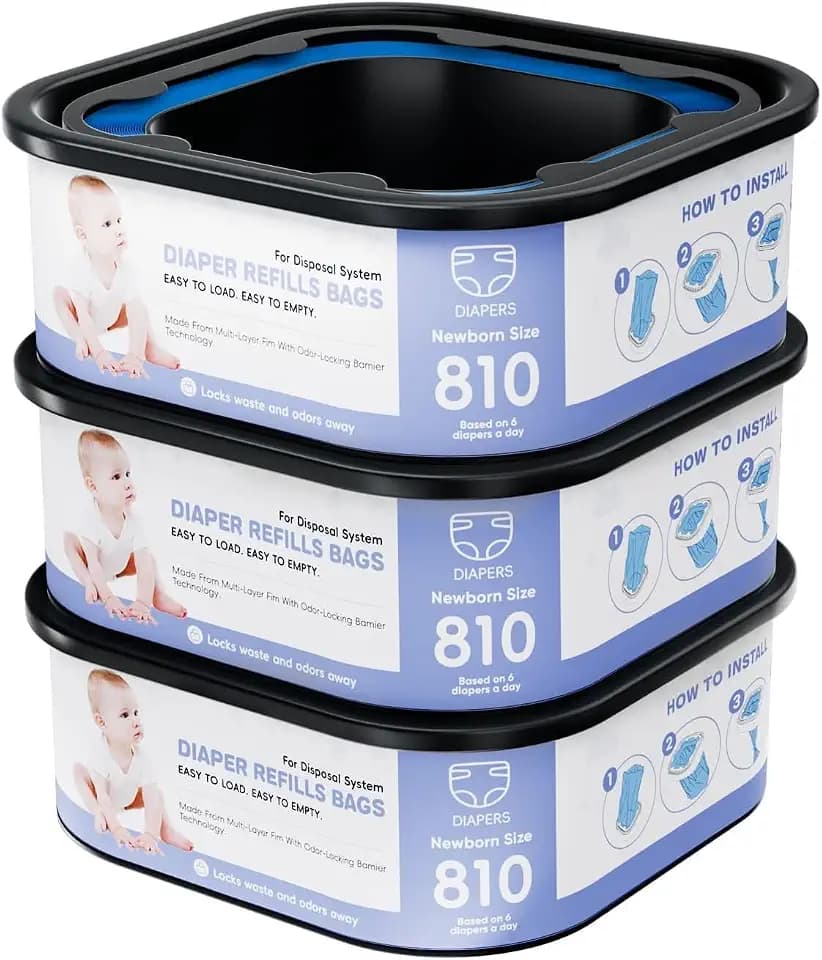 Square Refills Disposal Bags Refill Compatible With For Diaper Gen.ie Compact, Select (Not Fit Classic Version Pails), Hold Up to 810 Newborn-Sized Diapers Per Refill (3 Pack)