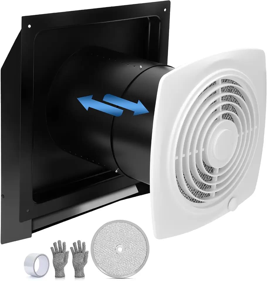 509S Through Wall Exhaust Fan 8 Inch 200 CFM with Filter and On/Off Switch