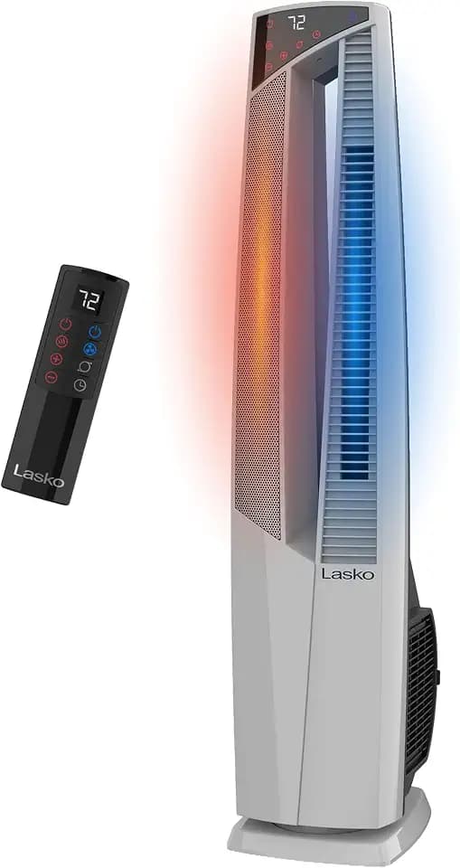 Lasko 38" DUO Comfort DC Tower Fan Space Heater - Remote - White - FHV820