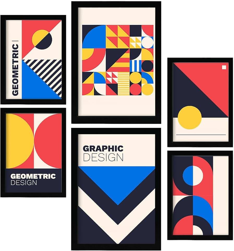 Nacnic Set von 6 Drucken im Bauhaus -Stil 1 Geometrische Designkollektionsabdrücke Ästhetische dekorative Drucke für Ihr Wohnzimmer, Schlafzimmer, Zuhause Größen A4 und A3