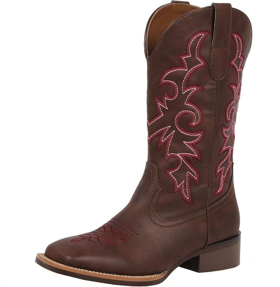 J's.o.l.e Damen-Cowboystiefel Westernstiefel mit mittlerer Weite und quadratischer Spitze Cowgirl-Stiefel Country-Reitstiefel mit Stickerei