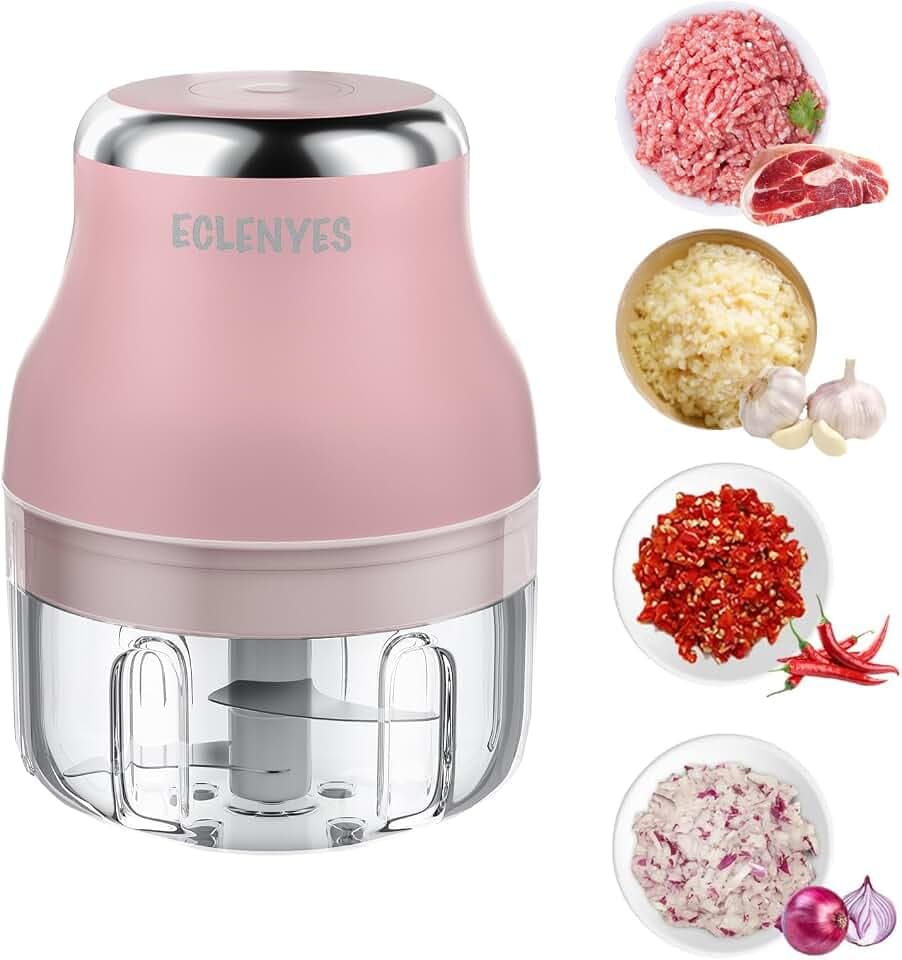Vegetable Chopper, 100ML Electric Garlic Chopper, Rechargeable Mini Blender, Powerful Small Food Processor, Blender to Vegetable, Wireless Food Cutter for Ginger, Chili, Fruit, Meat, etc(Pink)
