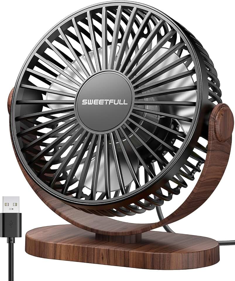 SWEETFULL USB Ventilator, Mini Ventilator Klein Tischventilator Leise, 3 Geschwindigkeiten Desk Fan, Lüfter Einfach zu Tragen für Büro, Zuhause und im Freien