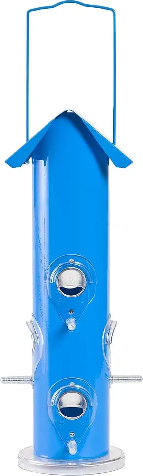 Perky-Pet Blue Metal Tube Wild Bird Feeder - 1 lb Capacity for Wild Bird Seed - Durable Construction - 391