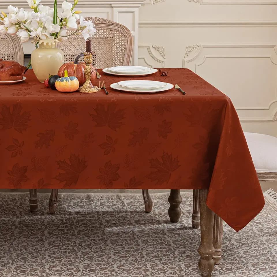 Softalker Fall Jacquard Rectangle Tablecloth, 60 x 144 Inch Rust