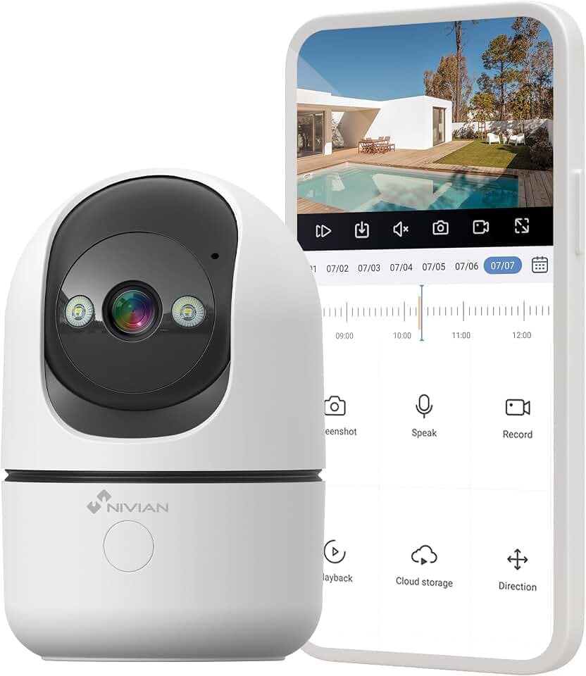 NIVIAN Überwachungskamera für den Innenbereich, 4G, Datenkarte, 3 MP, SuperHD 2K, Nachtsicht, KI-Erkennung des Menschen, automatische Überwachung, bidirektionales Audio, Bewegung 350 °