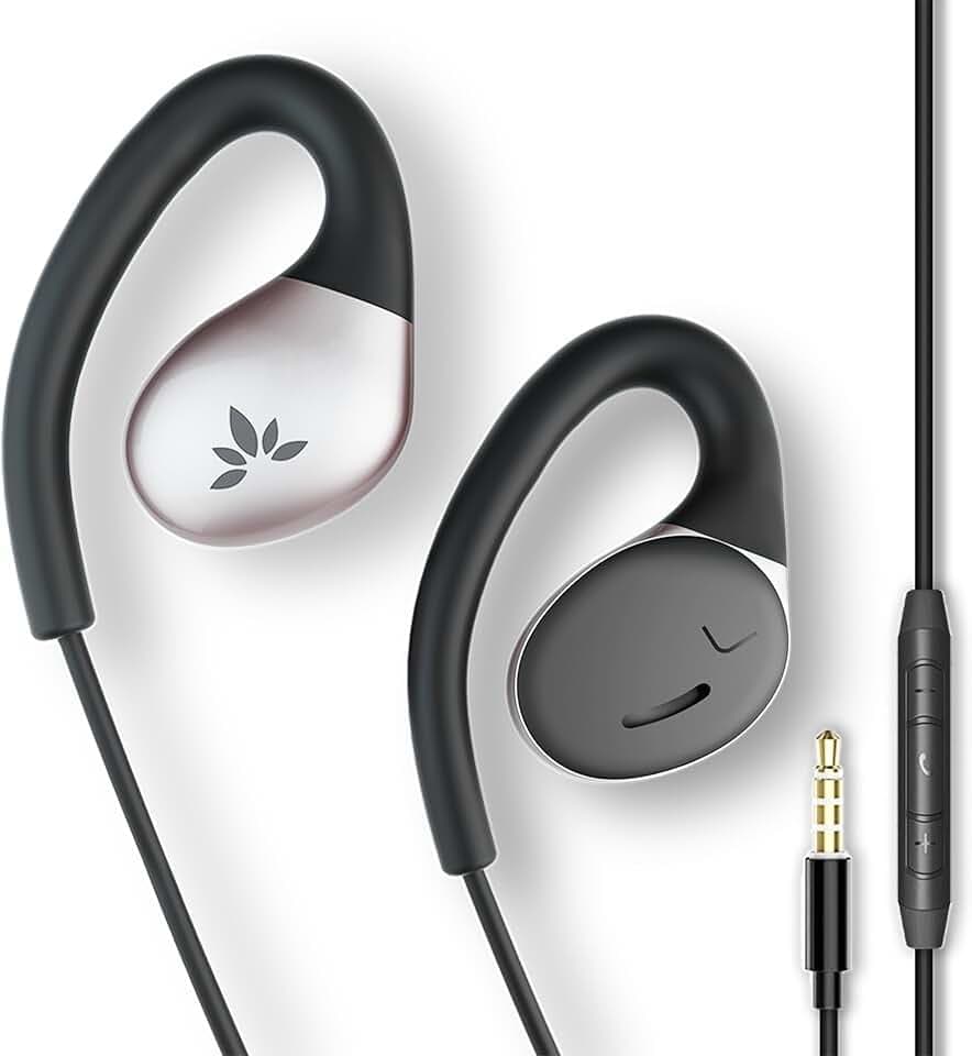 Avantree Resolve Klein-Mittel - Open-Ear-Kopfhörer mit Kabel, 3,5 mm | Passform Klein-Mittel, Mikrofon, sicherer Ohrhaken und offenes Design für Frauen, Kinder, Büro, Sport und Zuhause