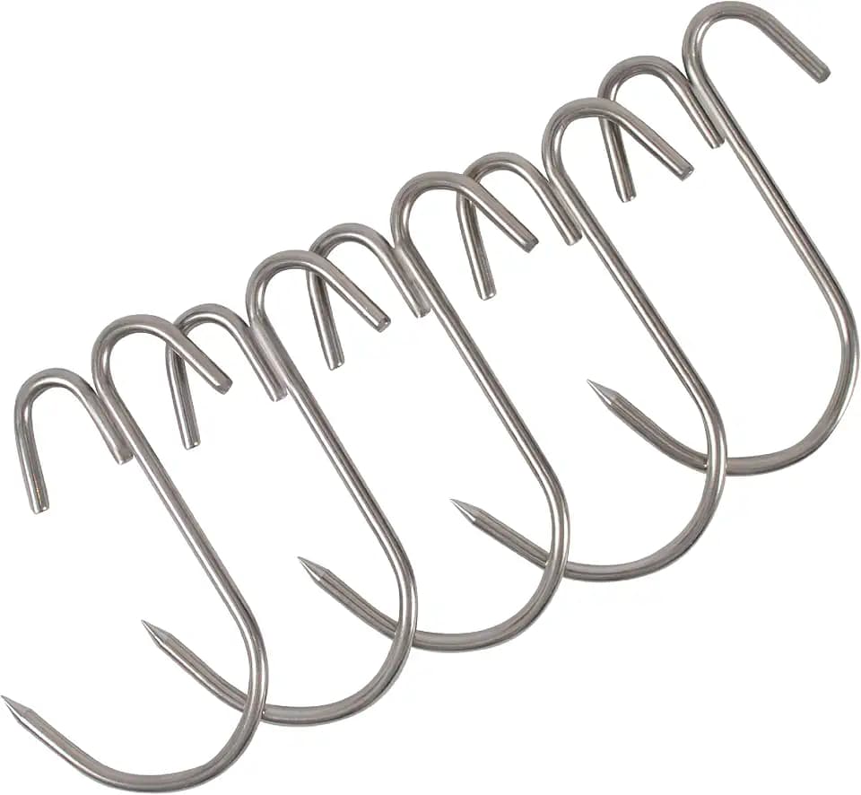 15-Pack Double-Sided Meat Hooks for Barrel Grills & Smokers | Heavy-Duty 304 Stainless Steel | Easy Flip BBQ Hooks for Smoking & Grilling