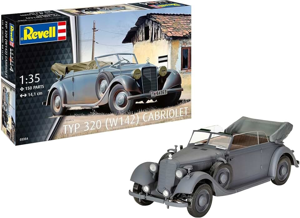 Revell Modellbausatz I Typ 320 (W142) Cabriolet I Detailliertes Modell eines Deutschen Luxusfahrzeugs aus den 1930er Jahren I Zivile und militärische Versionen I Präzise Nachbildung