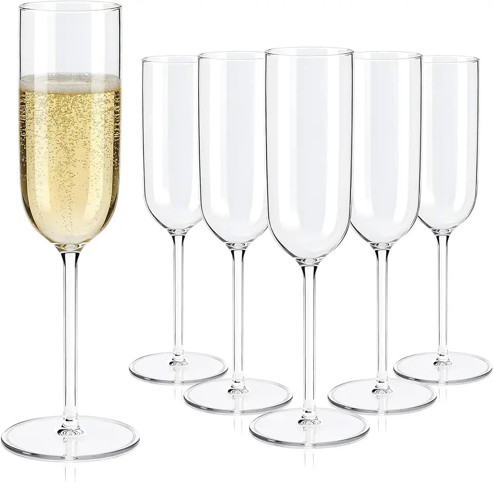 Plastic Champagne Flutes Set of 24, 6 oz Clear Champagne Glasses