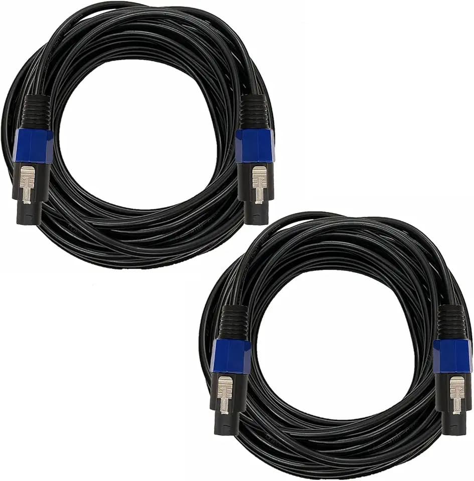 Professional 2-Pack 10 Feet 12 Gauge Speakon to Speakon Cables