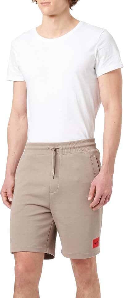 HUGO Herren Diz222 Shorts aus Baumwoll-Terry mit rotem Logo-Label