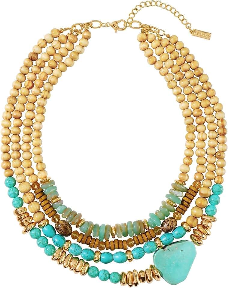Chunky Turquoise Beaded Jewelry Multi-layer Turquoise Necklace for Women