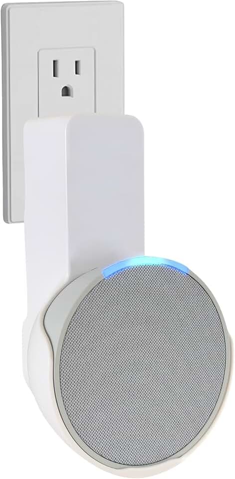 Sintron Lautsprecher Wandhalterung für Echᴏ Pop, Platzsparend Halterung, Keine Bohren Erforderlich, integriertem Kabelmanagement, für Wohn & Schlafzimmer, Küche, Bad, Kompatibel mit Google Nest (Weiß)