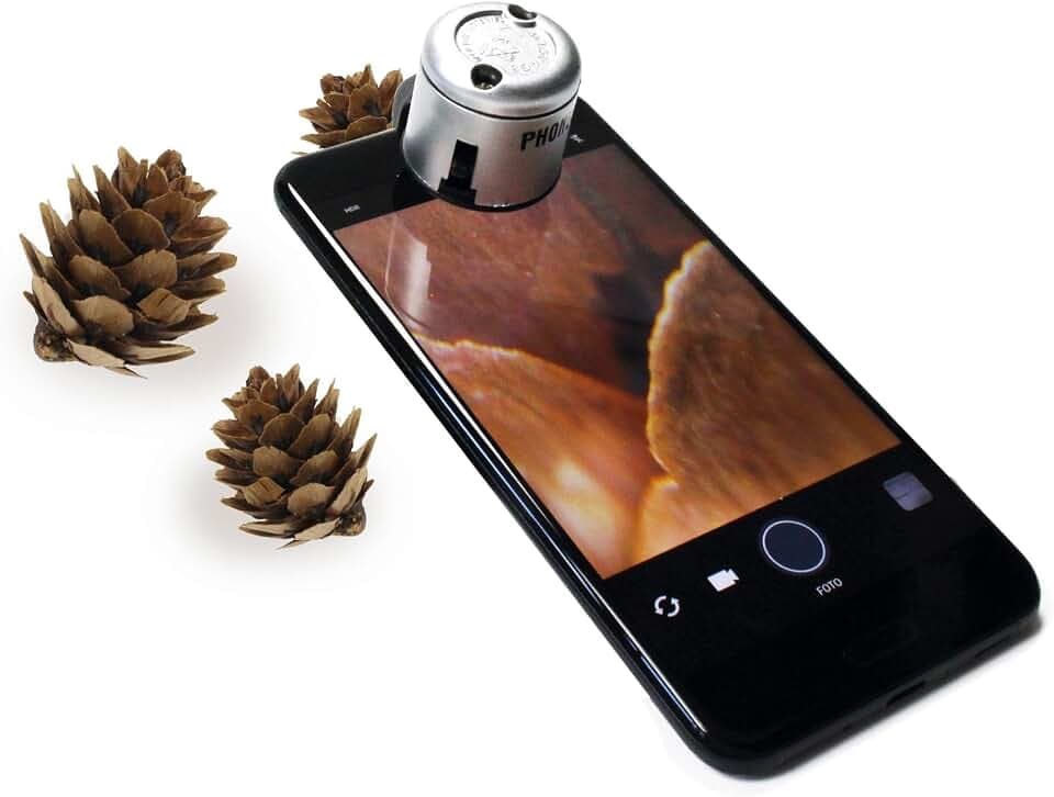 TimeTEX - Handy-Mikroskop | Mikroskop für Smartphone & Tablet mit 30-fach Vergrößerung | Ideal für den Unterricht, auf Exkursionen oder zu Hause | Länge: 6,7 cm (3 cm ø) | Eingebautes LED-Licht