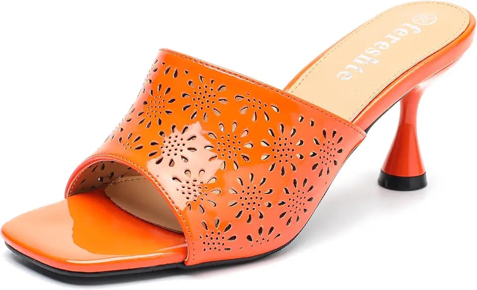 Women's Mule Sandals, Laser Cut Floral Design, Kitten Heel, Open Toe Slide