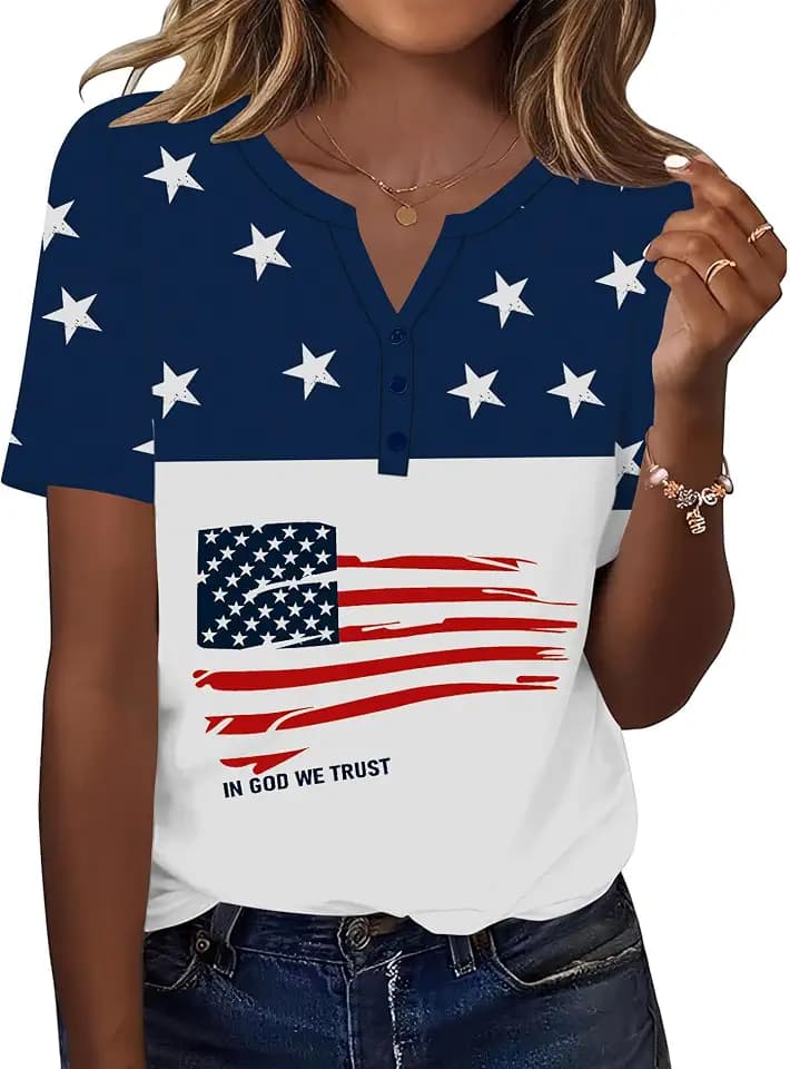 TCOT Women's Tops Dressy Casual Summer Blouses Short Sleeve Button V Neck Spring Tee Shirts