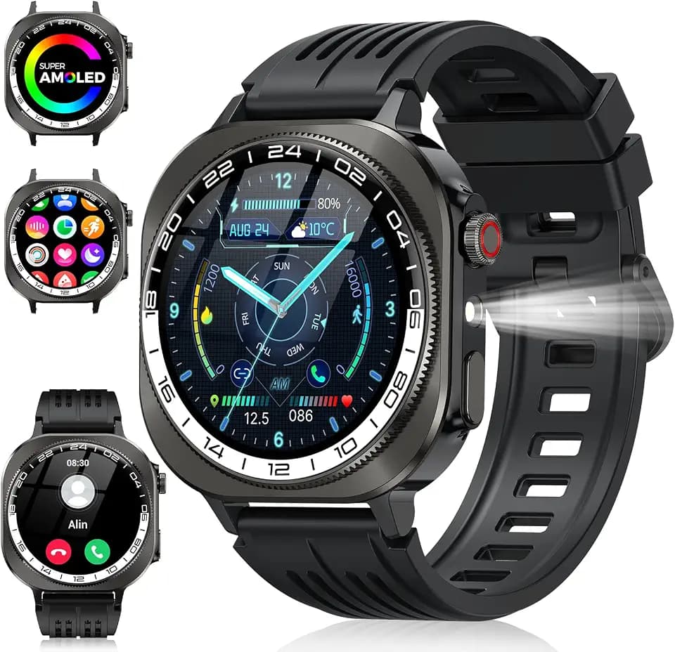 Smart Watch, 2026 AMOLED 1.43" Fitness Smartwatch for Men Women, Bluetooth 5.4 Call, 130+Sports Modes, 60+Days Flashlight, Heart Rate/Sleep Monitor, IP68 Waterproof Activity Tracker for Android iOS