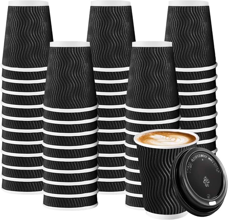 BYSNOW 100 Pack 8 oz Coffee Cups with Lids Disposable To Go Paper Cups
