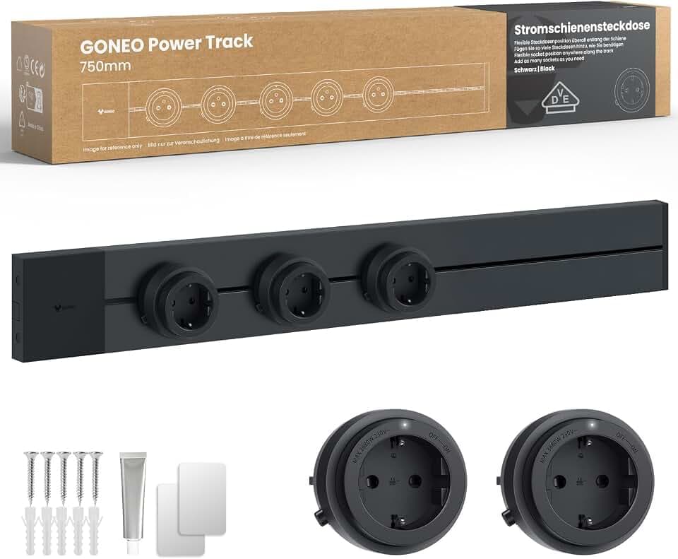 GONEO Aufputz-Stromschiene Steckdosenleiste (75cm + 3 Module)