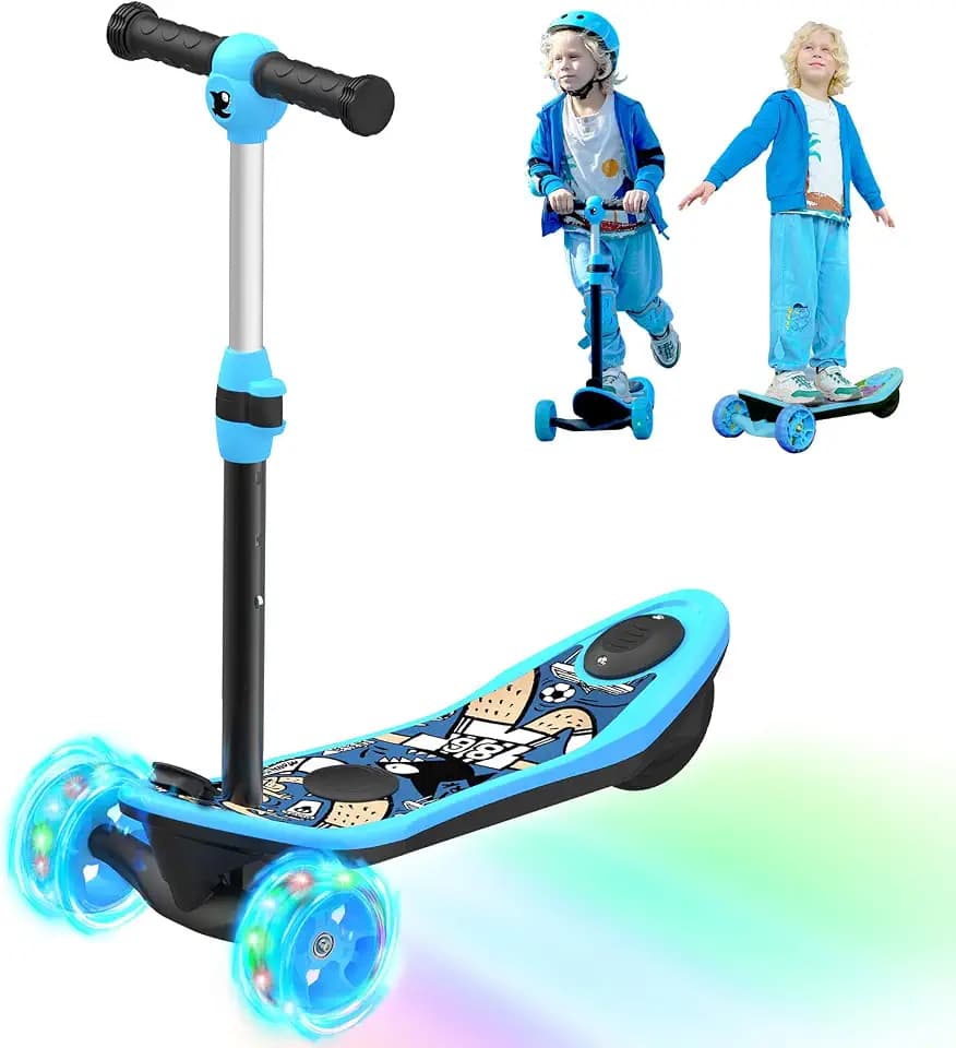 iScooter E Scooter Kinder von 3-8 Jahren,2 in 1 E Roller für Kinder mit 12V 5Ah Batterie und Farblichtereffekt, Elektro Roller mit 5 Zoll Rädern, KinderRoller mit Reichweite bis 10 km,Max 50 kg
