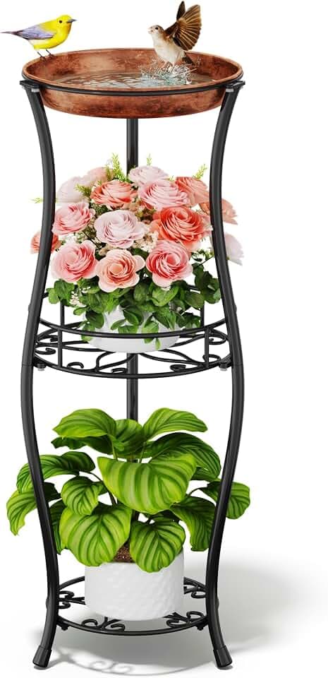 Homsorout Plant Stand Indoor Outdoor with Bird Bath
