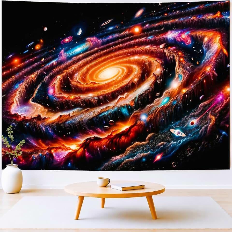 Delur Galaxy Tapestry Spiral Universe Planet Starry Sky Wall Hanging Tapestry Outer Space Nebula Cosmic Psychedelic Abstract Headboard for Bedroom Living Room Home Decor (51.2" x 59.1")