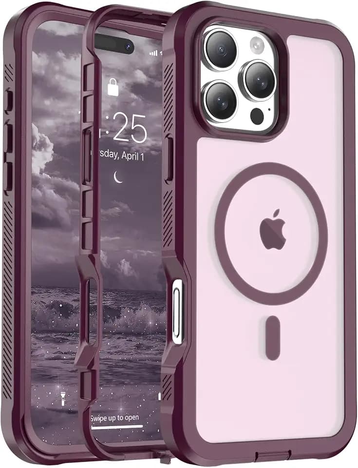 jaroco Magnetic for iPhone 16 Pro Max Case Heavy Duty Protection Wine Red