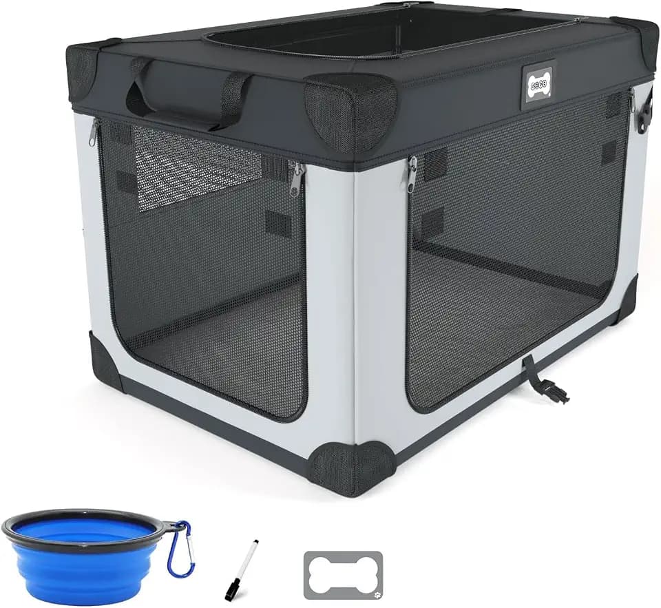 42 Inch Foldable Dog Travel Crate Black&White for Home and Car Use
