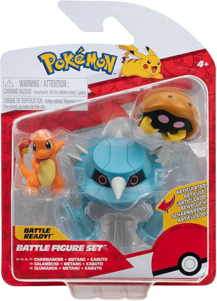 Pokémon PKW3052 - Battle Figure Set - Kabuto, Glumanda, Metang, offizielles Figuren Set