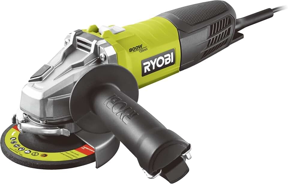 RYOBI 125mm Winkelschleifer 800W RAG800-125G (Spindelarretierung, Schutzhaubenschnellverstellung, Wiederanlaufschutz)