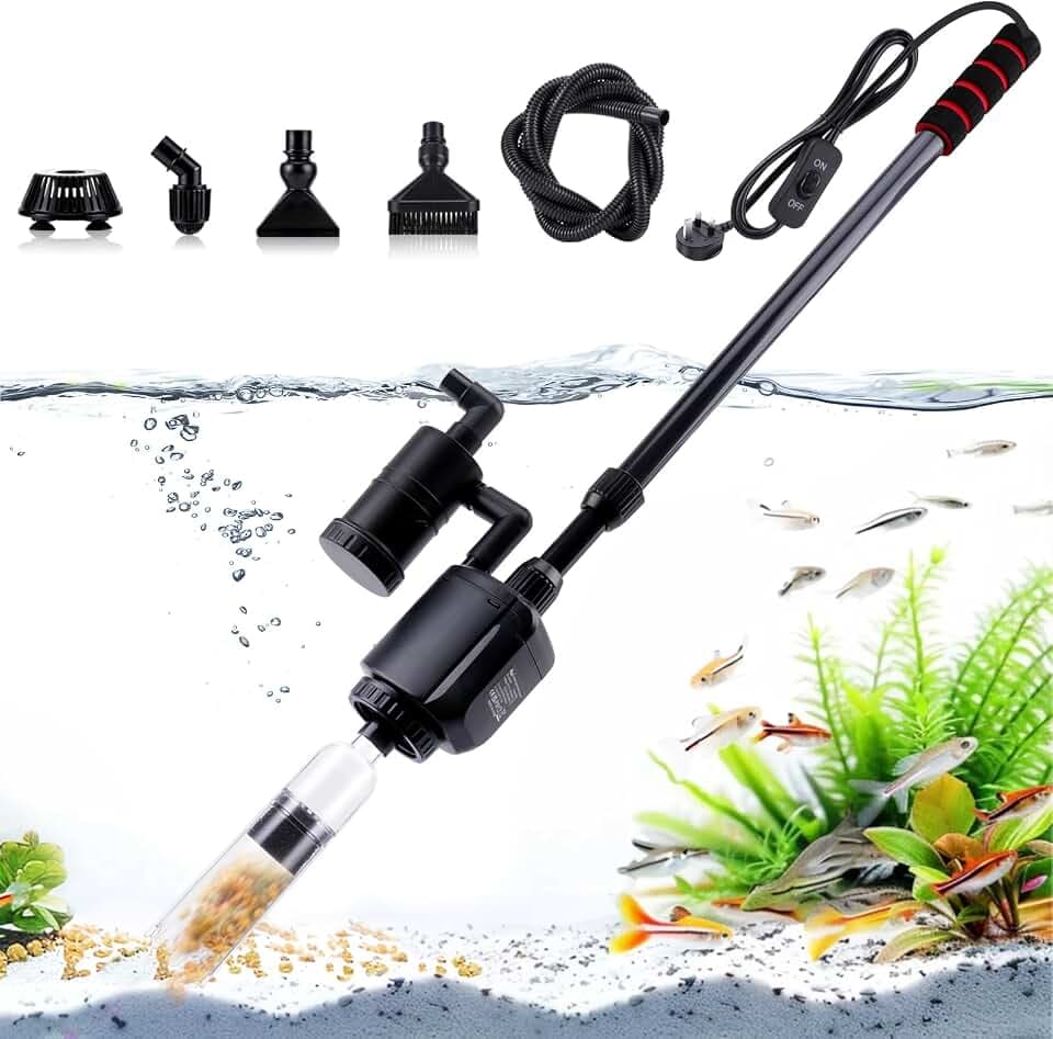 AQQA Aquarium Mulmsauger,6 in 1 Elektrisch Aquarium Wasserwechsel,20W Aquarium Kiesreiniger Staubsauger für Wasserwechsel,Sand Kies Filter,Algen Reinigung