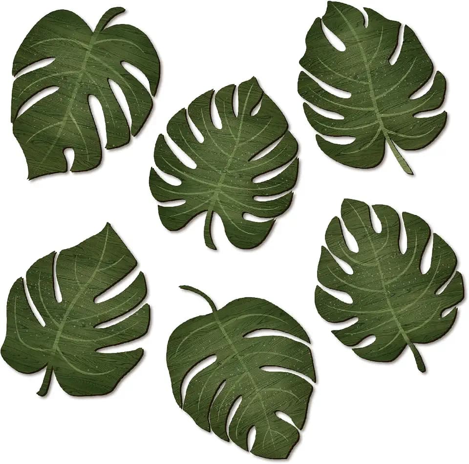 Pinetree Art Wooden Monstera Leaf Wall Art, Tropical Palm Leaves Boho Room Decoration Aesthetics, Vintage Natural Plants Decor for Farmhouse Patio Garden Kitchen Bathroom (Green 1)