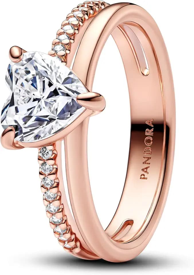 PANDORA Damen Doppelschienenring mit Herz Farbe Rosegold 183100C01