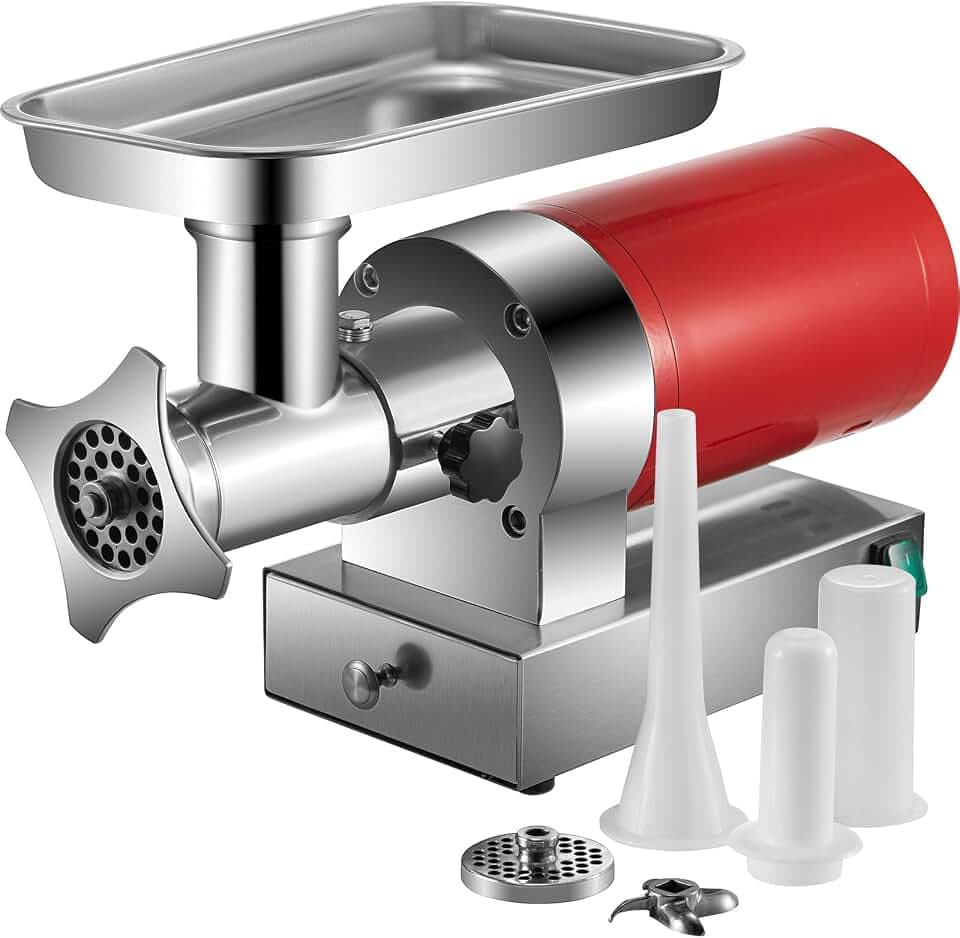 VEVOR elektrischer Fleischwolf 800 W 300 kg/h, 180 U/min elektrischer Fleischwolf mit 2 Mahlplatten Wurstset, Fleischwölfe für hohe Beanspruchung Fleischwölfe kommerziell gewerblich