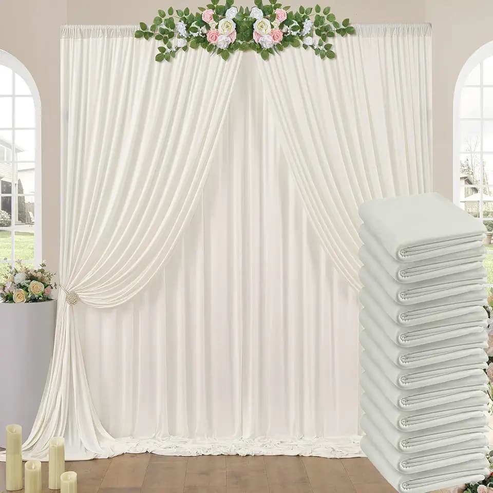 60ftx10ft Wrinkle Free Ivory Backdrop Curtains for Parties, Silky Polyester Photo Backdrop Drapes 12 Panels 5x10ft Back Drop Cloth for Wedding Birthday Baby Shower Photography Background