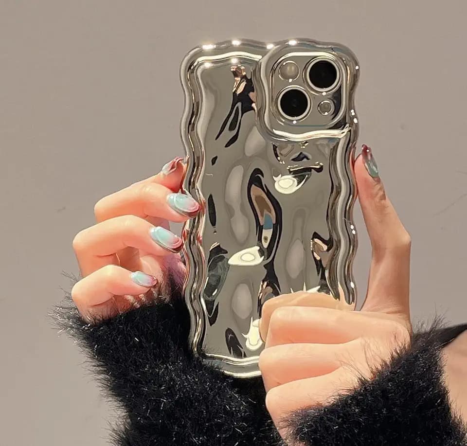 FABSPARK for iPhone 17 Pro,3D Bubble Electroplate Wavy Case,Silvery