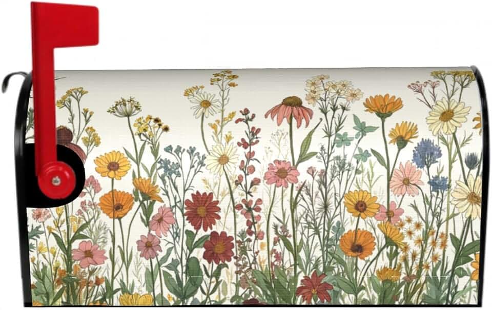 Khope Fall Mailbox Covers Magnetic Standard Size 18 x 21 Inch Autumn Wild Flowers Letter Box Cover Outdoor Mail Wraps Cover for Garden Home Yard Decor