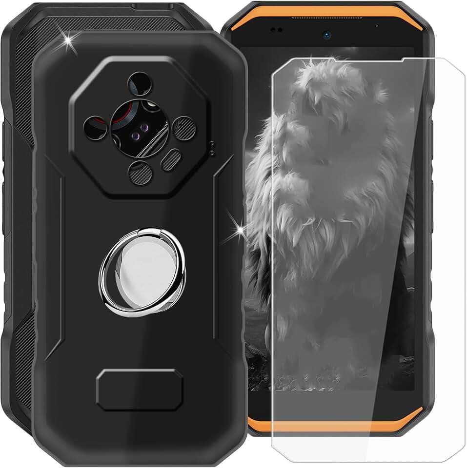 Hülle + Schutzfolie für Ulefone Armor X32 (5.65 Zoll) mit 360° Rotating Magnet Ring Ständer, Schwarz TPU Handyhülle Case Weich Silikon Schutzhülle Tasche für Ulefone Armor X32