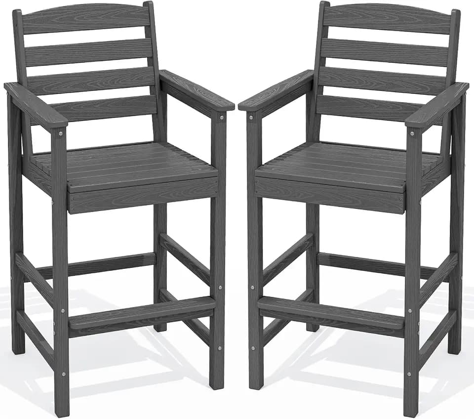 SERWALL 2-Pieces Tall Adirondack Chairs, HDPE Balcony Barstools Set, Grey