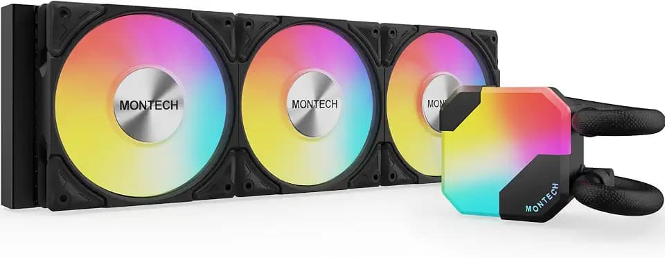 MONTECH HyperFlow ARGB 360mm AIO CPU Liquid Cooler, 3 ARGB Fans, Black