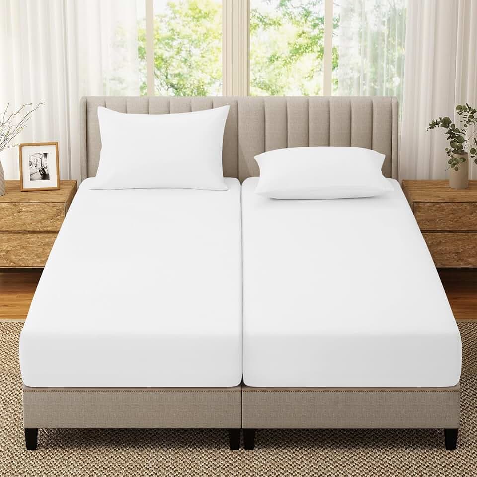 SiinvdaBZX 2-Pack Split King Fitted Sheets for Adjustable Bed, White