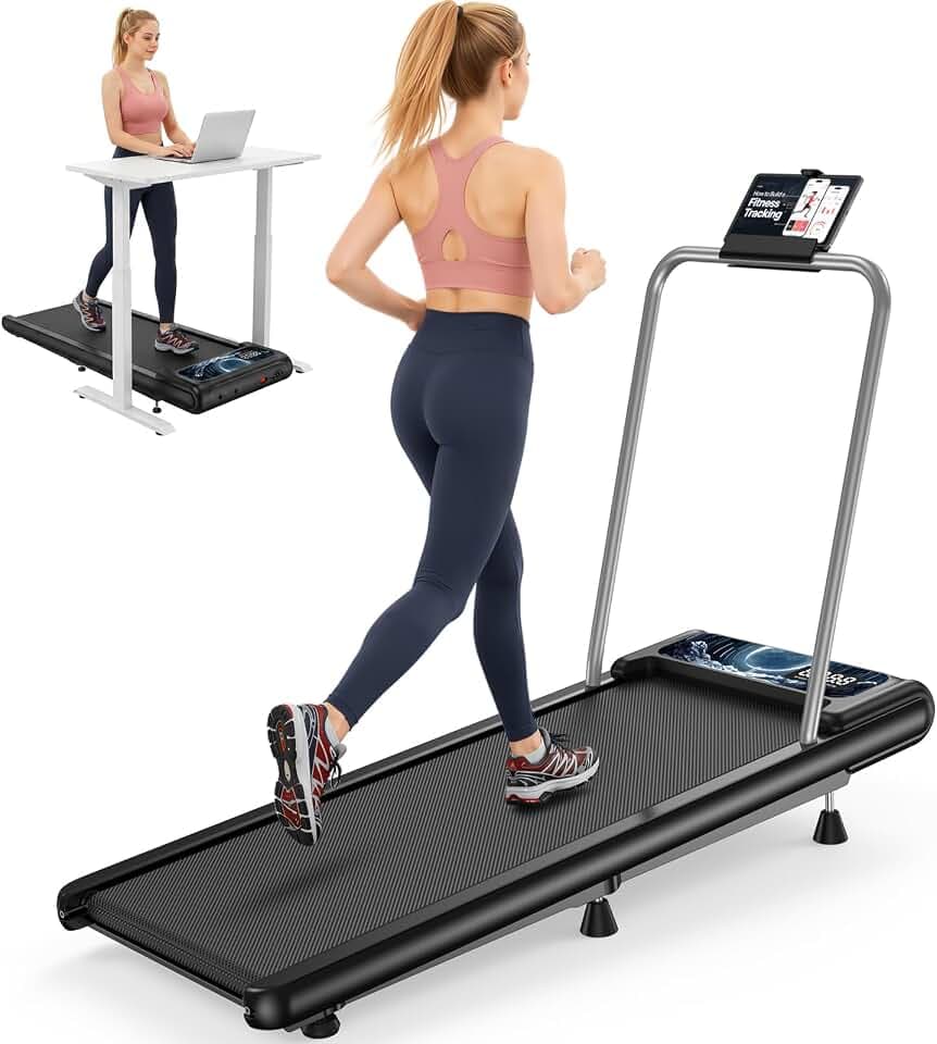 Walking Treadmill Pad with 8% Incline, 4-in-1 Portable Walking Treadmill Under Desk with Handle bar, 265 lbs Capacity, App & Remote Control, Quiet Space Saving Design for Home Office