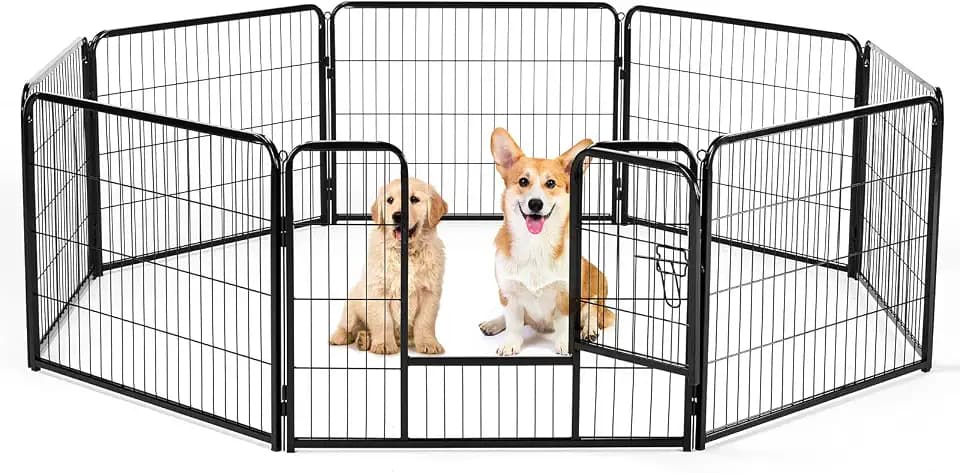 DUMOS Dog Playpen 8 Panels 24 Inch Indoor Outdoor Metal Pet Fence