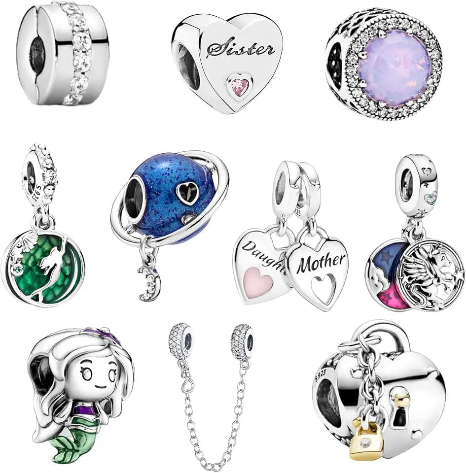 10 Pack Charms Sets 925 Sterling Silver fits Bracelets and Necklace Pendant Bead Charms Jewelry Gift for Women Family Friends