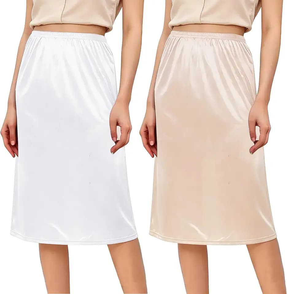 Girstunm 2Pcs Satin Half Slips Under Dress Underskirt