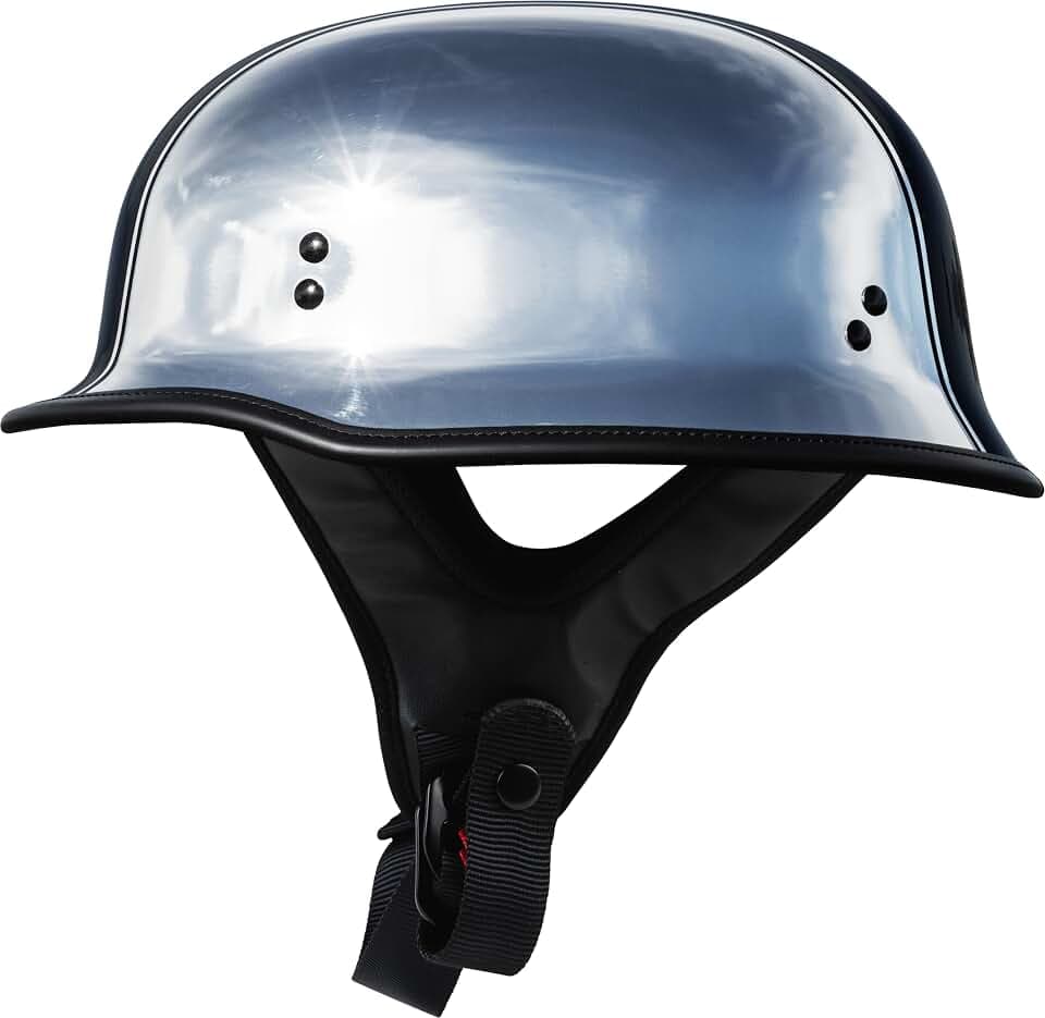 Highway 21 9MM German Beanie Motorcycle Helmet - (Chrome, X-Large)