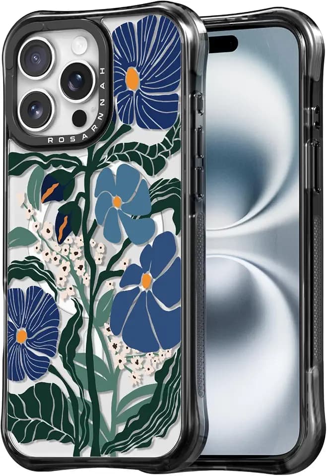 Rosarnnah for iPhone 15 Pro Case Aesthetic Black, Passiflora Caerulea